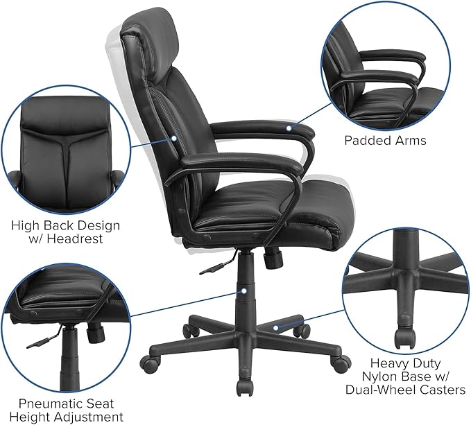 Flash Furniture Raya High Back Black LeatherSoft Executive Swivel Office Chair with Slight Mesh Accent and Arms image 4