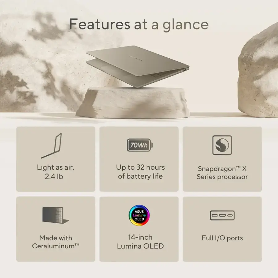 ASUS - Zenbook A14 14" FHD+ OLED Laptop - Copilot+ PC - Qualcomm Snapdragon X Plus - 16GB RAM - 512GB SSD - Zabriskie Beige image 2