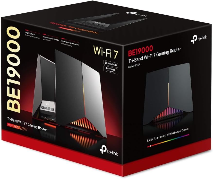 TP-Link Tri-Band BE19000 Wi-Fi 7 Gaming Router Archer GE800 | 12-Stream 19 Gbps | 2×10G + 4×2.5G Ports, USB 3.0 | Turbo Acceleration, Dedicated Gaming Port & Panel, RGB Lighting | EasyMesh, HomeShield image 6