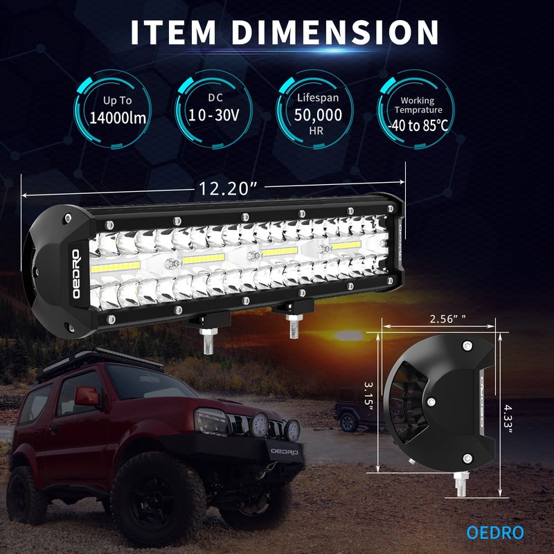 12" 360W 25200LM Tri-Rows LED Light Bar + Wiring Harness image 4