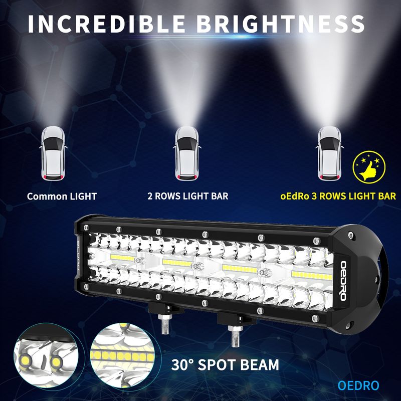 12" 360W 25200LM Tri-Rows LED Light Bar + Wiring Harness image 5