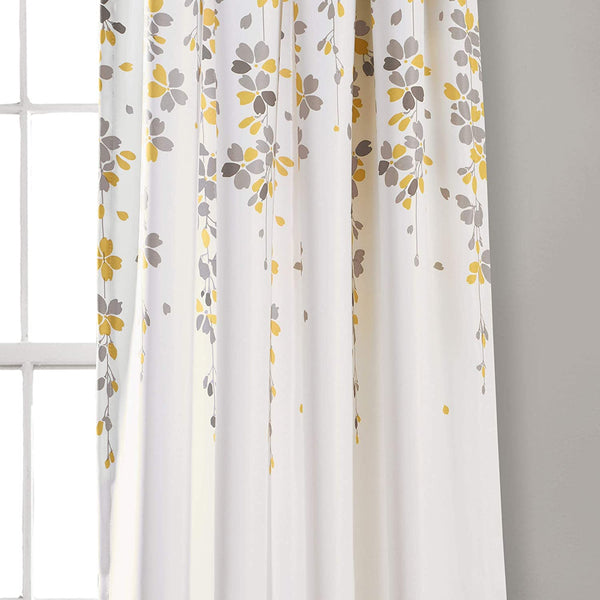 Weeping Flowers Room Darkening Curtain Panel Pair - 84 Inches Long - Yellow/Grey image 3