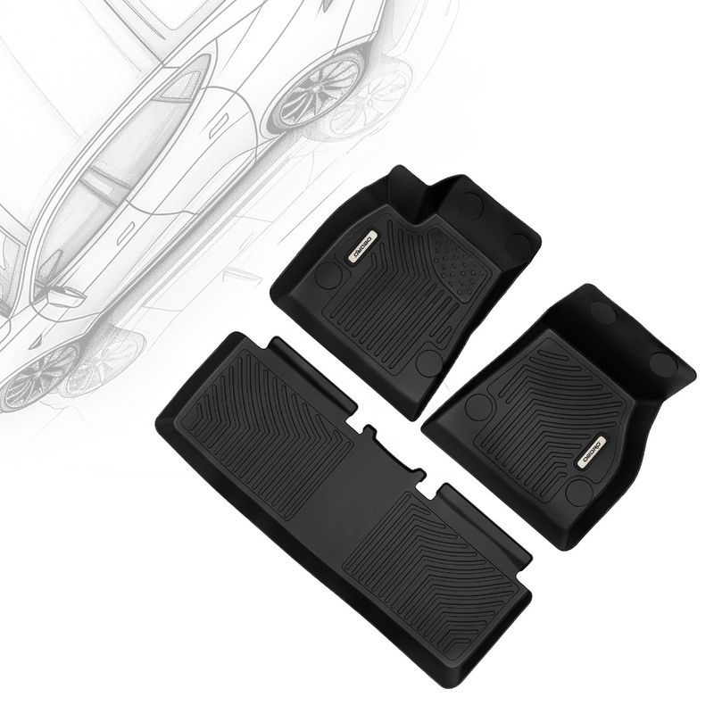 Floor Mats for 2015-2020 Tesla Model S, Unique Black TPE All-Weather Guard Full Set Liners image 1