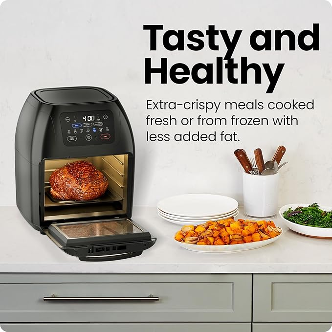 CHEFMAN Multifunctional Digital Air Fryer+ Rotisserie, Dehydrator, Convection Oven, 17 Touch Screen Presets Fry, Roast, Dehydrate, Bake, XL 10L Family Size, Auto Shutoff, Large Easy-View Window, Black image 3