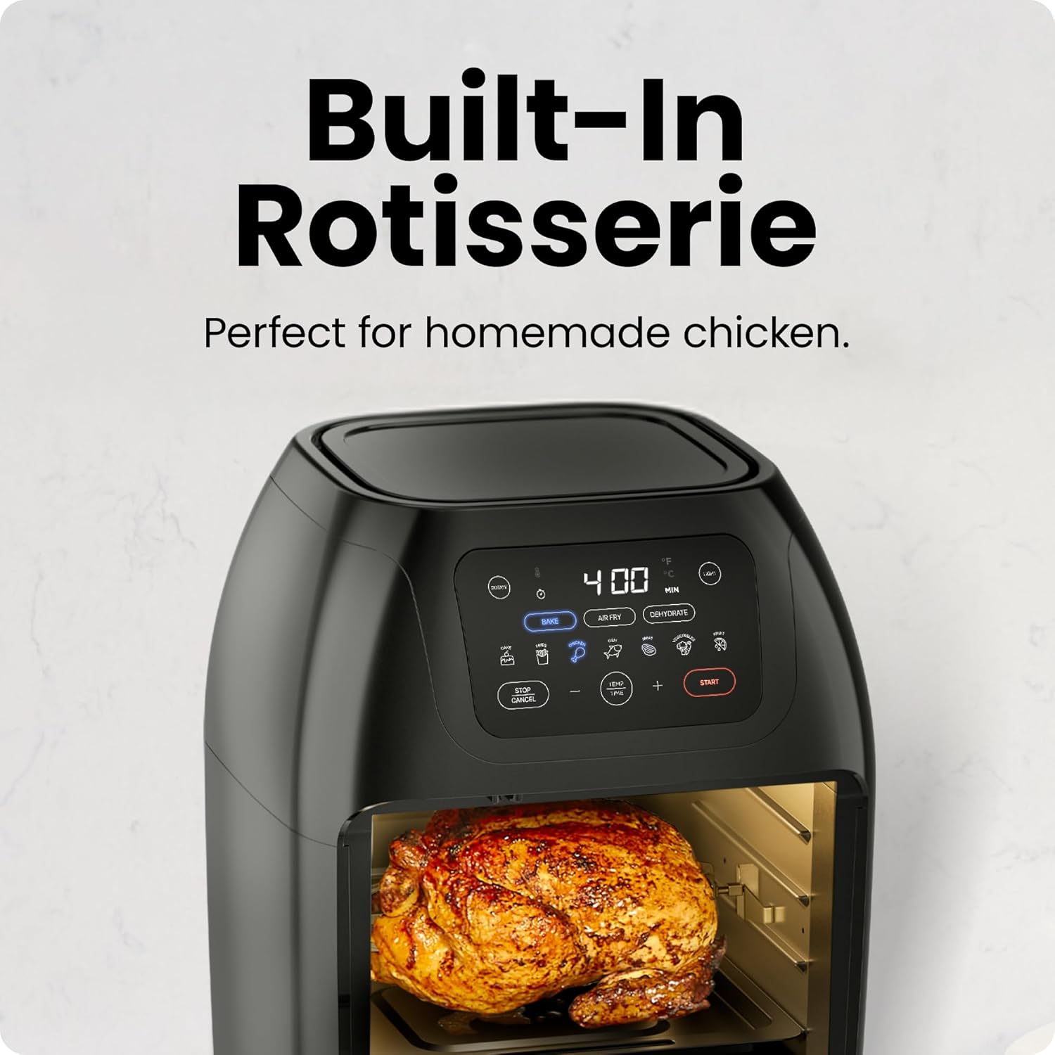 CHEFMAN Multifunctional Digital Air Fryer+ Rotisserie, Dehydrator, Convection Oven, 17 Touch Screen Presets Fry, Roast, Dehydrate, Bake, XL 10L Family Size, Auto Shutoff, Large Easy-View Window, Black image 5