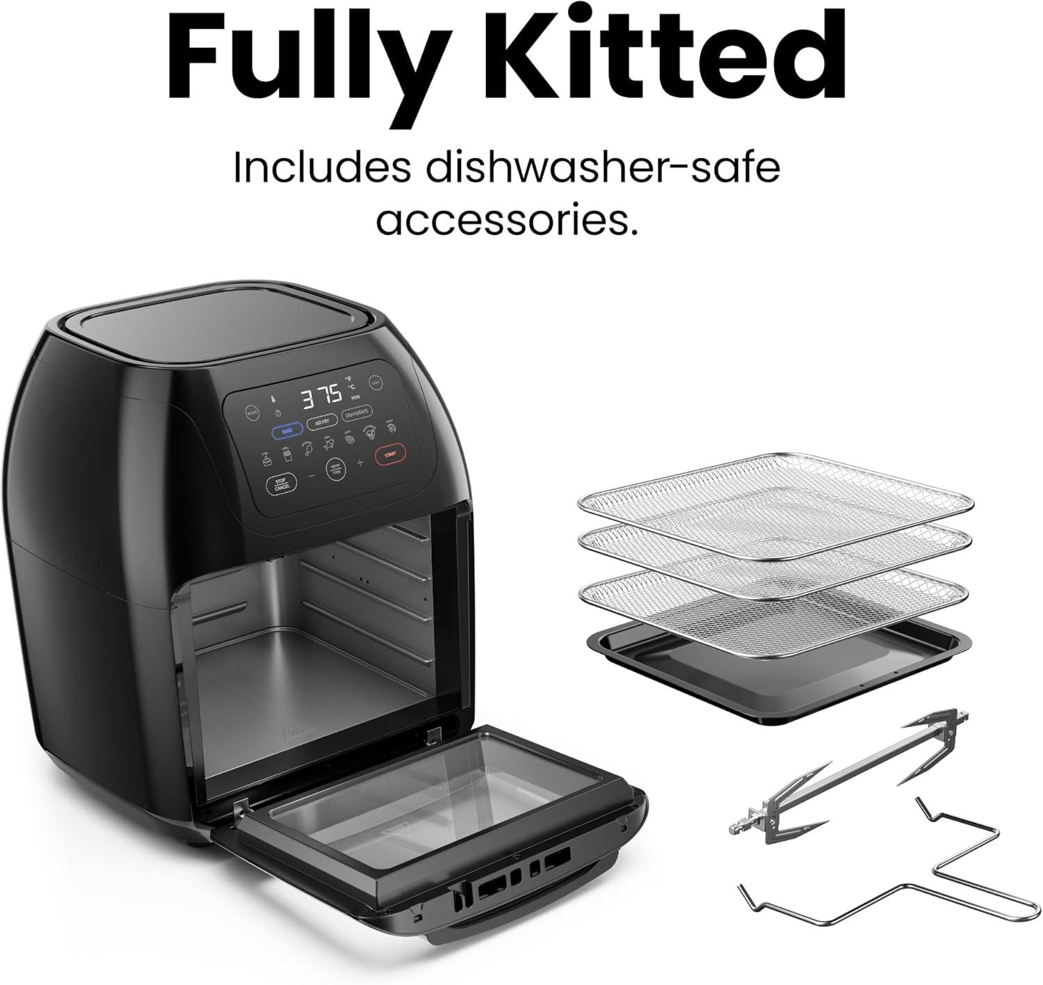 CHEFMAN Multifunctional Digital Air Fryer+ Rotisserie, Dehydrator, Convection Oven, 17 Touch Screen Presets Fry, Roast, Dehydrate, Bake, XL 10L Family Size, Auto Shutoff, Large Easy-View Window, Black image 7