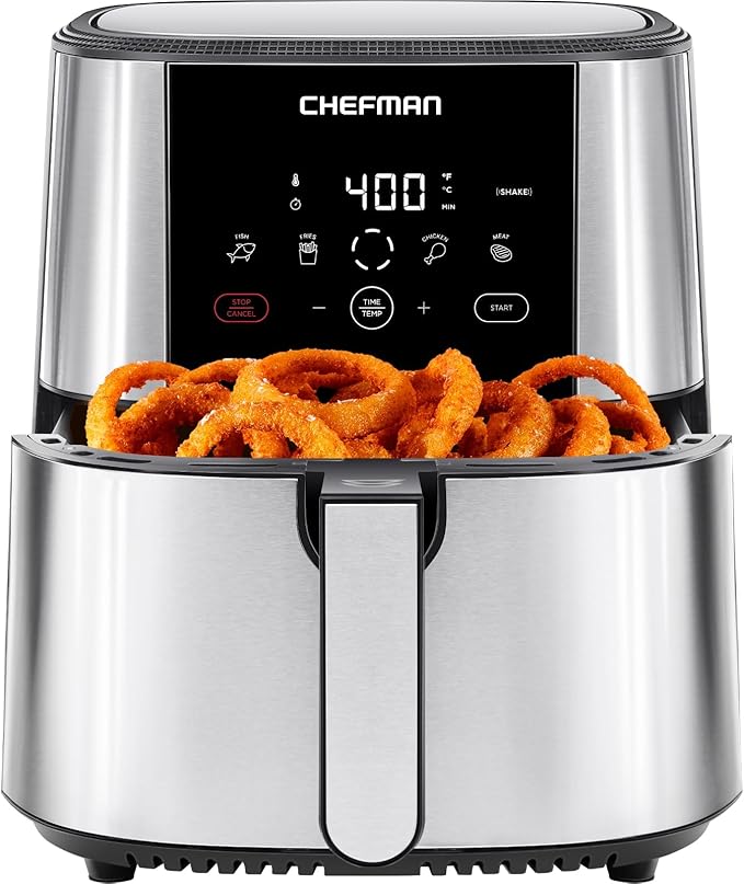 Chefman TurboFry® Touch Air Fryer, XL 8-Qt Family Size, One-Touch Digital Control Presets, French Fries, Chicken, Meat, Fish, Nonstick Dishwasher-Safe Parts, Automatic Shutoff, Stainless Steel image 1