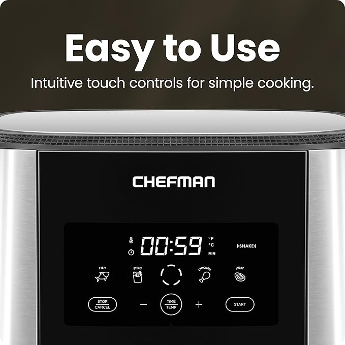 Chefman TurboFry® Touch Air Fryer, XL 8-Qt Family Size, One-Touch Digital Control Presets, French Fries, Chicken, Meat, Fish, Nonstick Dishwasher-Safe Parts, Automatic Shutoff, Stainless Steel image 3