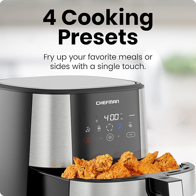 Chefman TurboFry® Touch Air Fryer, XL 8-Qt Family Size, One-Touch Digital Control Presets, French Fries, Chicken, Meat, Fish, Nonstick Dishwasher-Safe Parts, Automatic Shutoff, Stainless Steel image 4