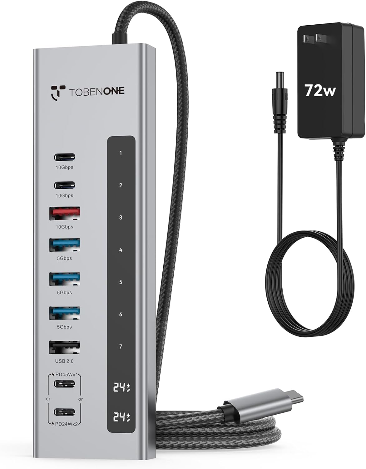 TobenONE Powered USB C Hub, 11-in-1 10Gbps USB C Splitter with 5 USB-A and 5 USB-C, 72W Adapter, 100W PD-IN, 45W USB C Charging Port, USB C Expander for Laptop/PC, MacBook, iPad,Phone(Not for Monitor) image 1