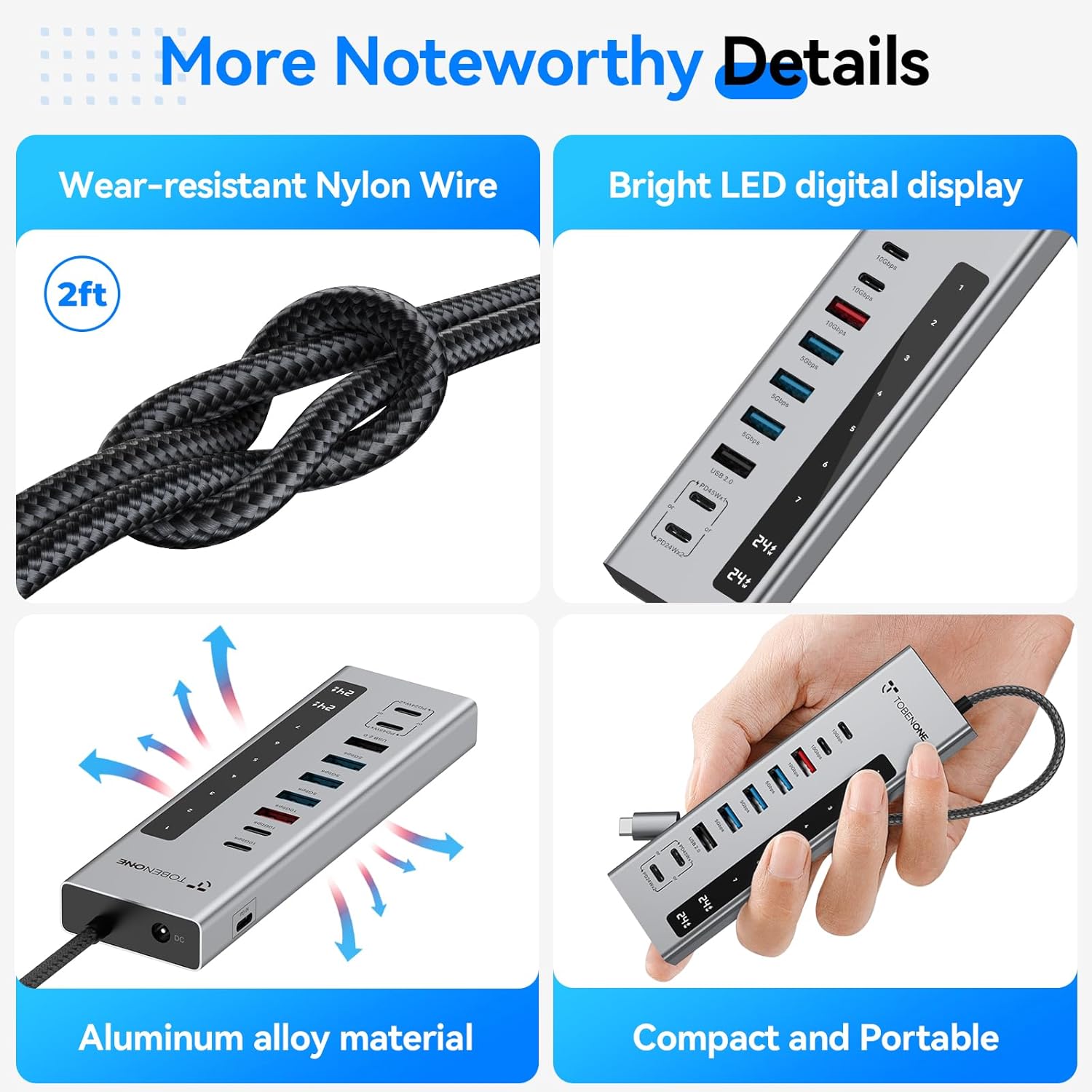 TobenONE Powered USB C Hub, 11-in-1 10Gbps USB C Splitter with 5 USB-A and 5 USB-C, 72W Adapter, 100W PD-IN, 45W USB C Charging Port, USB C Expander for Laptop/PC, MacBook, iPad,Phone(Not for Monitor) image 8