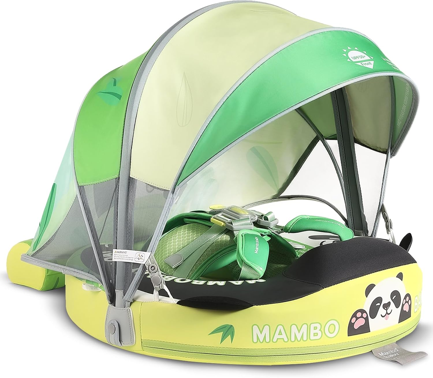 Mambobaby Baby Pool Float with Canopy, Non-Inflatable Infant Floats with Tail Solid Upgrade Soft Waterproof Skin-Friendly Mambo Baby Swimming Float for 3-24 Months Baby Boys Girls image 1