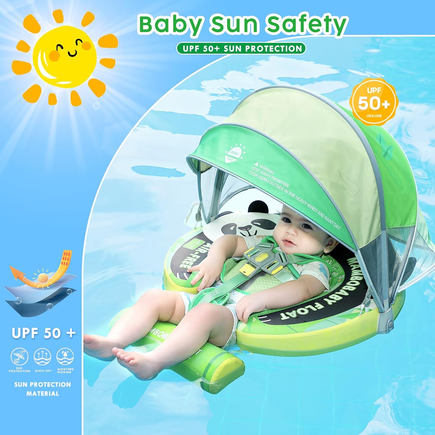 Mambobaby Baby Pool Float with Canopy, Non-Inflatable Infant Floats with Tail Solid Upgrade Soft Waterproof Skin-Friendly Mambo Baby Swimming Float for 3-24 Months Baby Boys Girls image 2