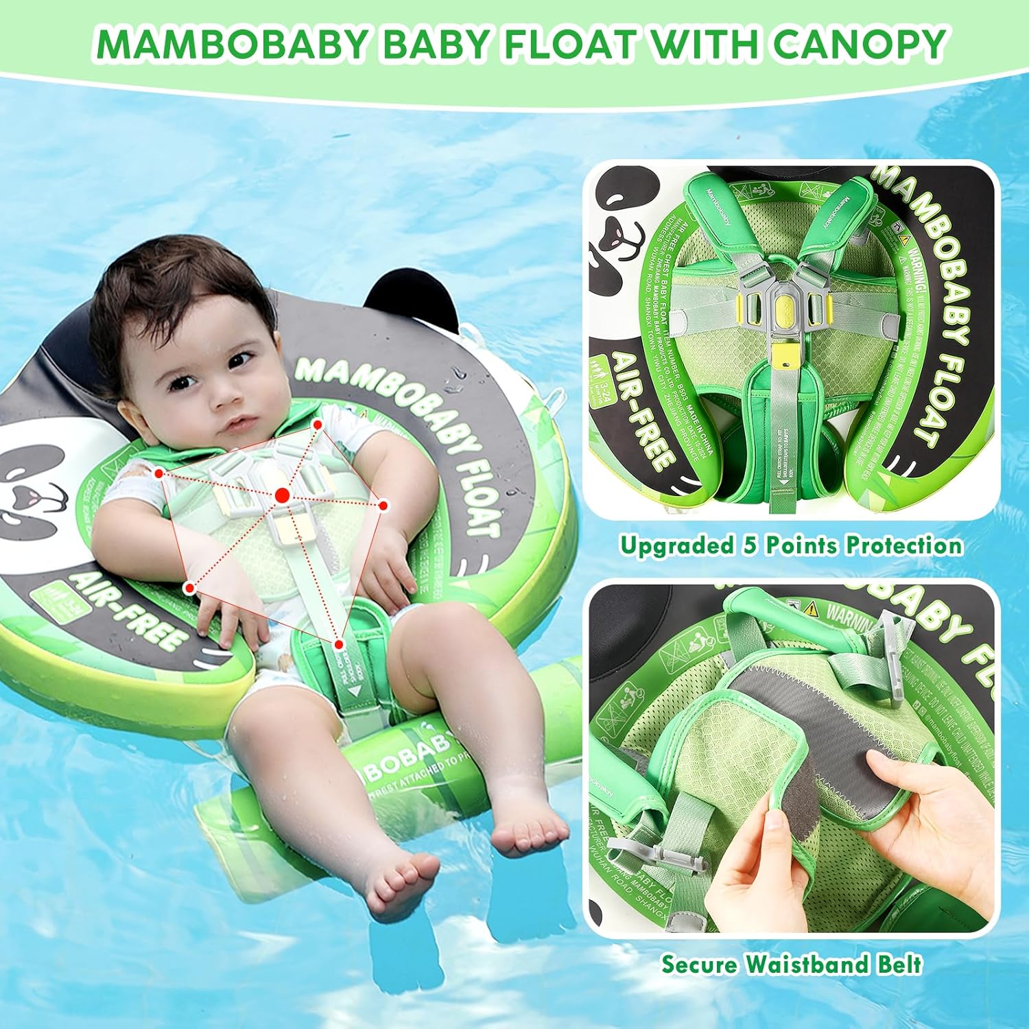 Mambobaby Baby Pool Float with Canopy, Non-Inflatable Infant Floats with Tail Solid Upgrade Soft Waterproof Skin-Friendly Mambo Baby Swimming Float for 3-24 Months Baby Boys Girls image 3