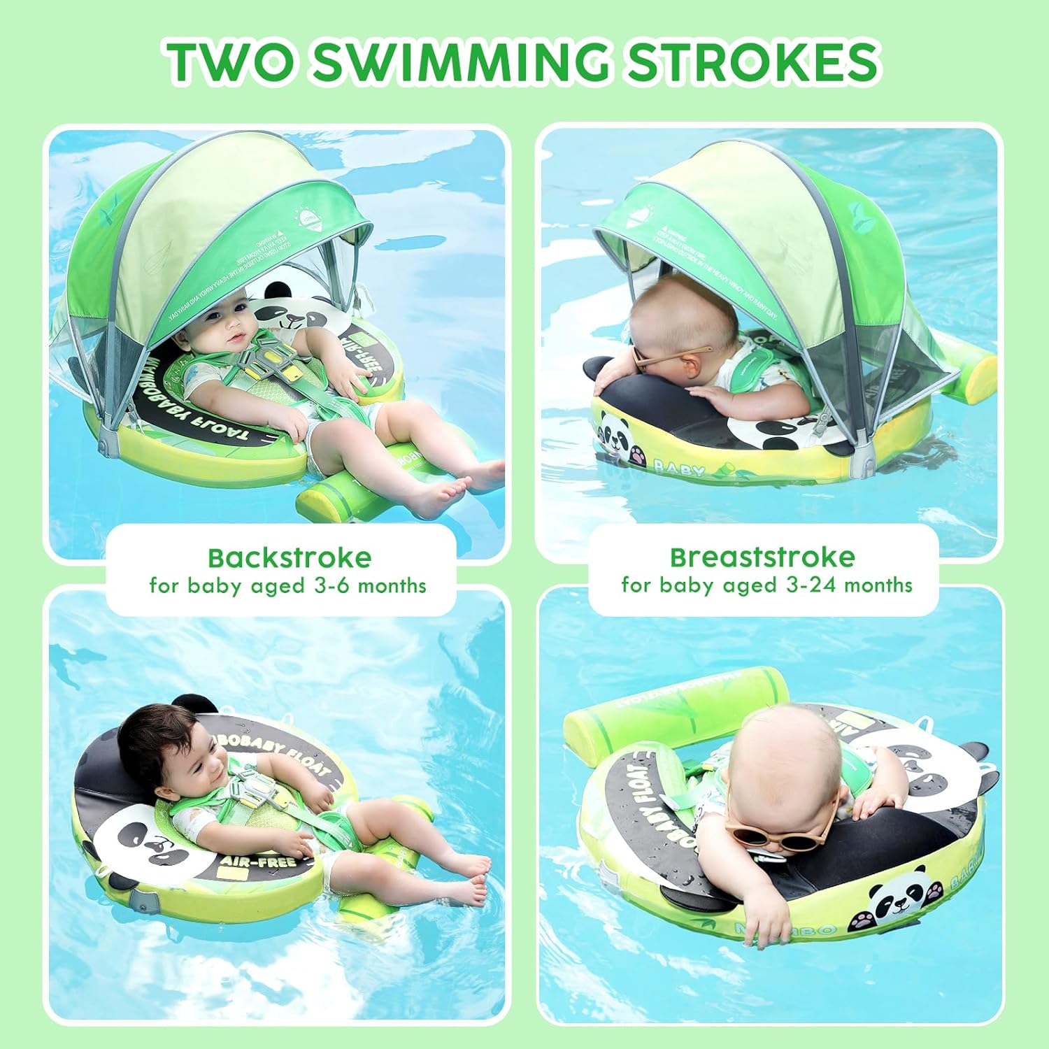 Mambobaby Baby Pool Float with Canopy, Non-Inflatable Infant Floats with Tail Solid Upgrade Soft Waterproof Skin-Friendly Mambo Baby Swimming Float for 3-24 Months Baby Boys Girls image 5