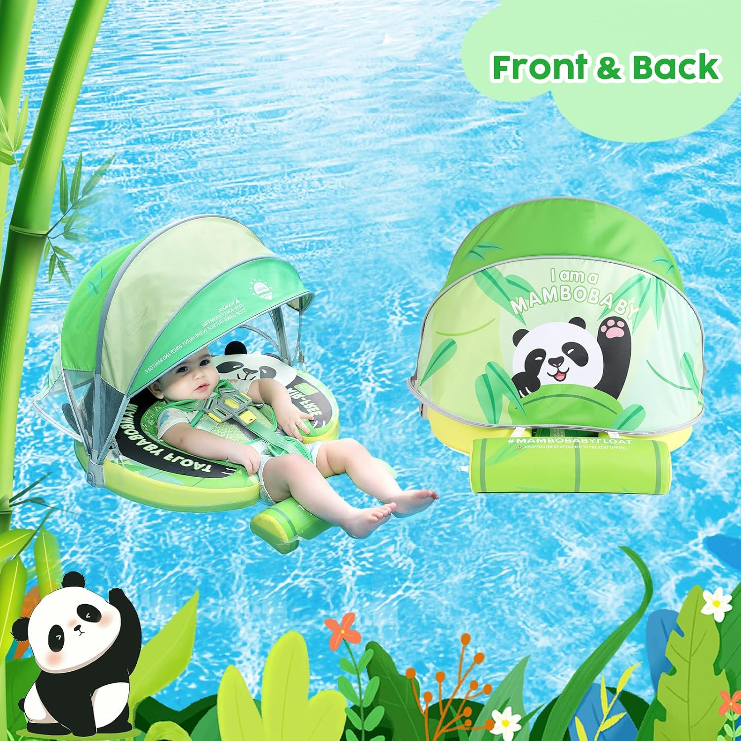 Mambobaby Baby Pool Float with Canopy, Non-Inflatable Infant Floats with Tail Solid Upgrade Soft Waterproof Skin-Friendly Mambo Baby Swimming Float for 3-24 Months Baby Boys Girls image 7