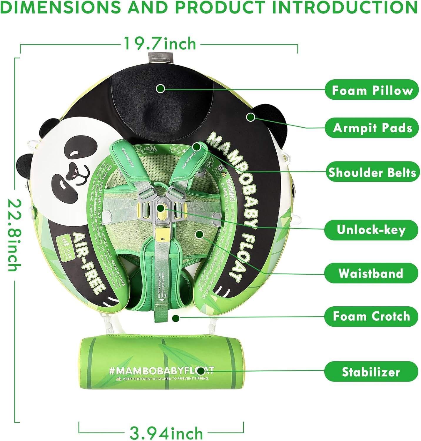 Mambobaby Baby Pool Float with Canopy, Non-Inflatable Infant Floats with Tail Solid Upgrade Soft Waterproof Skin-Friendly Mambo Baby Swimming Float for 3-24 Months Baby Boys Girls image 8