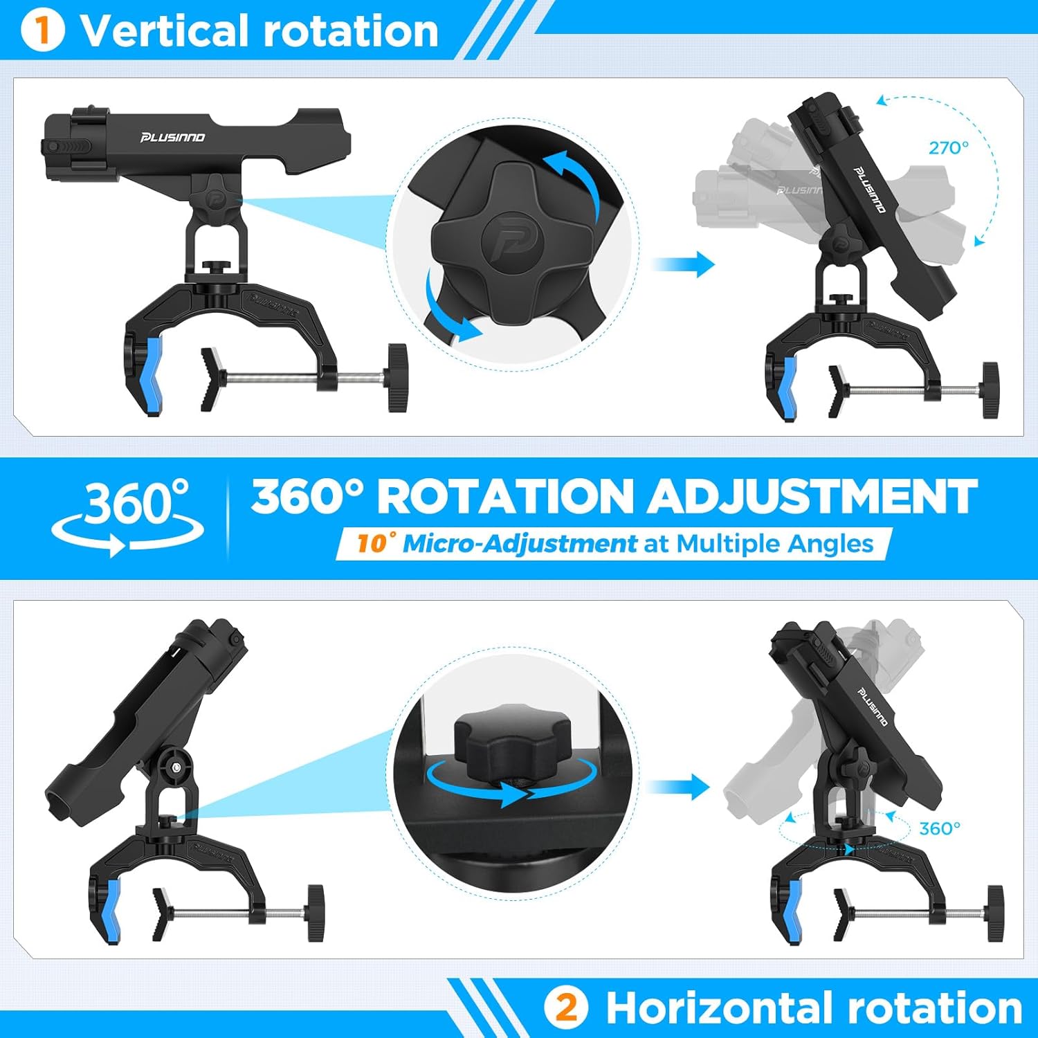 PLUSINNO 1/2/4 Pack Fishing Rod Holders for Boat, Fishing Rod Holder with Enlarge Clamp, Innovative Dual-V Shaped Design, Fit Round/Square Tube Boat Fishing, Fishing Gear, Fishing Gifts for Men image 6