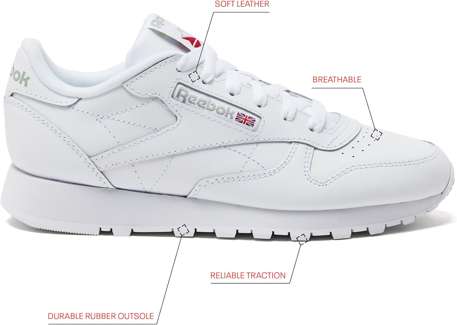 Reebok Men's Classic Leather Sneakers Black Or White Tennis Shoes image 2