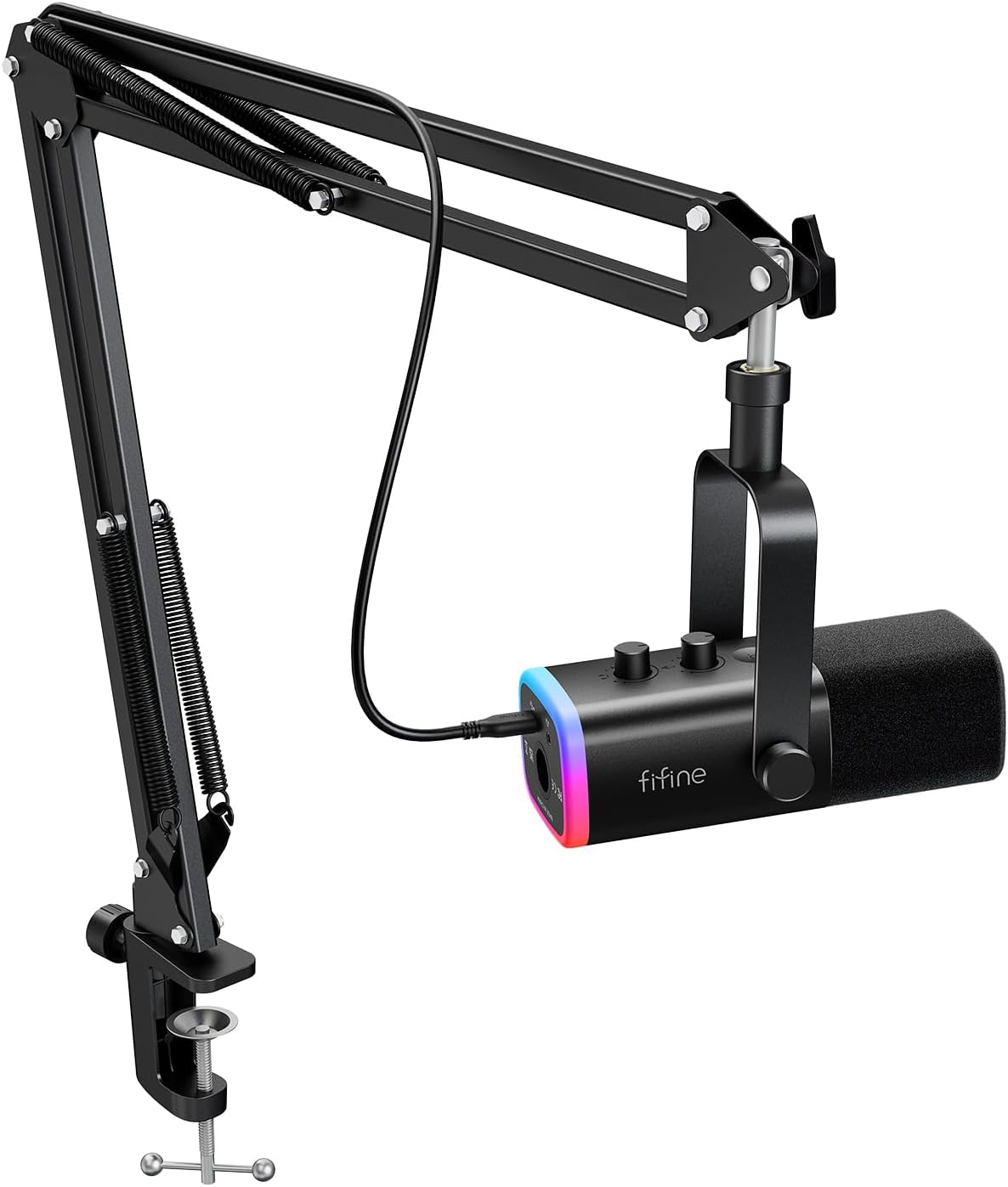 FIFINE XLR/USB Gaming Microphone Set, Dynamic PC Mic for Streaming Podcasting, Computer RGB Mic Kit with Boom Arm Stand, Mute Button, Headphones Jack, for Recording Vocal Voice-Over-AmpliGame AM8T image 1