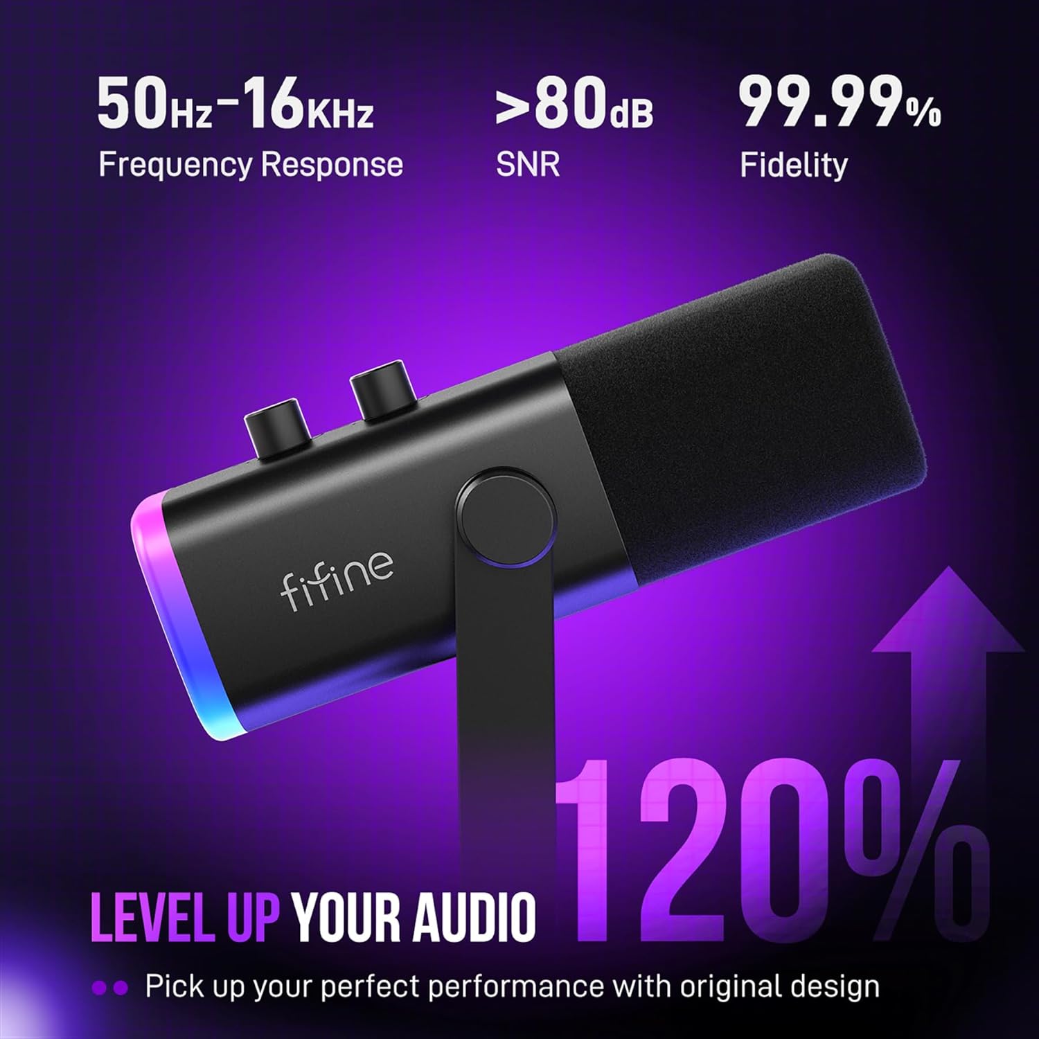 FIFINE XLR/USB Gaming Microphone Set, Dynamic PC Mic for Streaming Podcasting, Computer RGB Mic Kit with Boom Arm Stand, Mute Button, Headphones Jack, for Recording Vocal Voice-Over-AmpliGame AM8T image 3