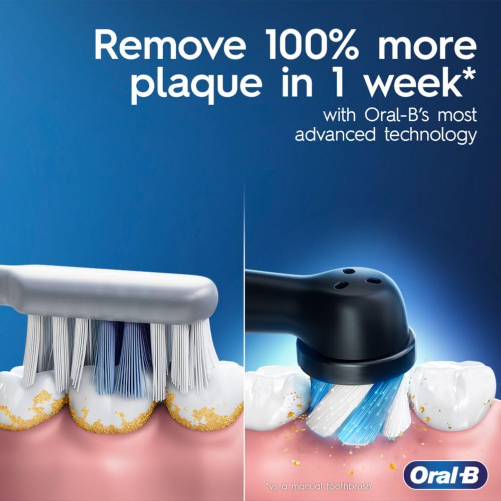 Oral-B iO Deep Clean Rechargeable Electric Powered Toothbrush, Black with iO Series 3 Limited, 2 Brush Heads and Travel Case - Pressure Sensor to Protect Gums - 3 Cleaning Settings - 2 Minute Timer image 2