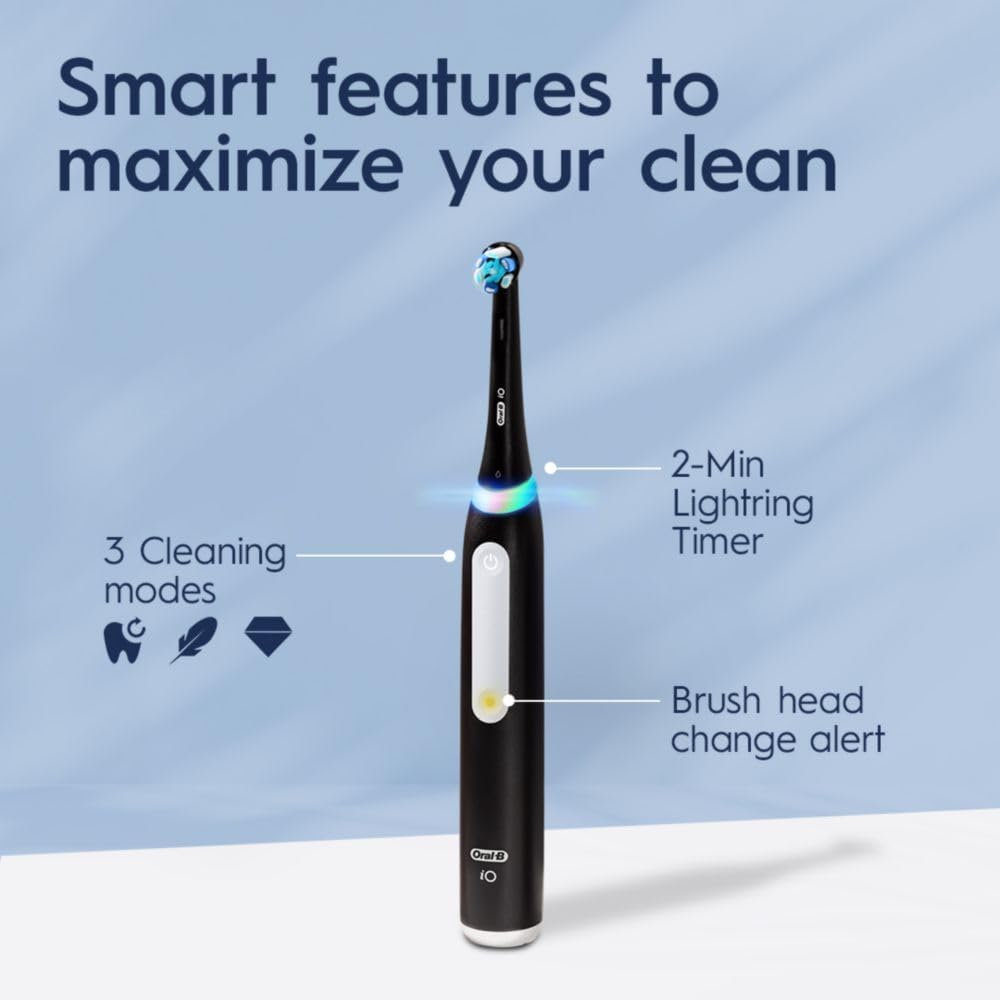 Oral-B iO Deep Clean Rechargeable Electric Powered Toothbrush, Black with iO Series 3 Limited, 2 Brush Heads and Travel Case - Pressure Sensor to Protect Gums - 3 Cleaning Settings - 2 Minute Timer image 4