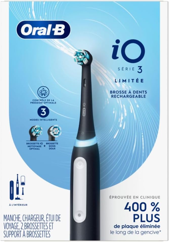 Oral-B iO Deep Clean Rechargeable Electric Powered Toothbrush, Black with iO Series 3 Limited, 2 Brush Heads and Travel Case - Pressure Sensor to Protect Gums - 3 Cleaning Settings - 2 Minute Timer image 8