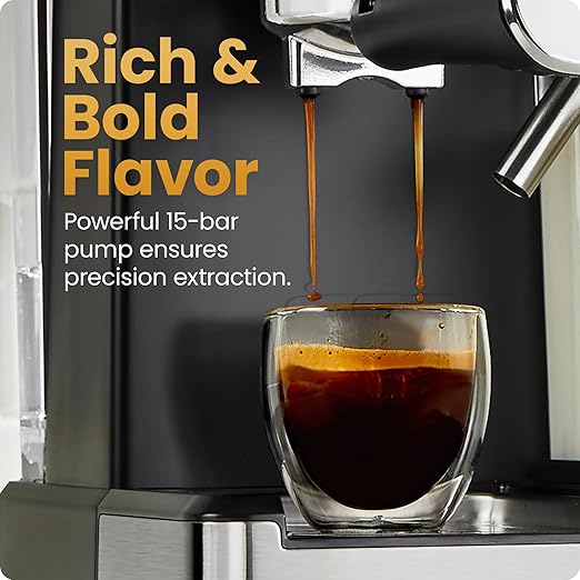Chefman CaféMaster Pro Espresso Machine, Brew Single or Double Shots, Coffee Maker with Built-In Milk Frother for Cappuccino & Latte, XL 1.8 Liter Removable Water Reservoir - Stainless Steel image 3