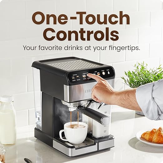 Chefman CaféMaster Pro Espresso Machine, Brew Single or Double Shots, Coffee Maker with Built-In Milk Frother for Cappuccino & Latte, XL 1.8 Liter Removable Water Reservoir - Stainless Steel image 4