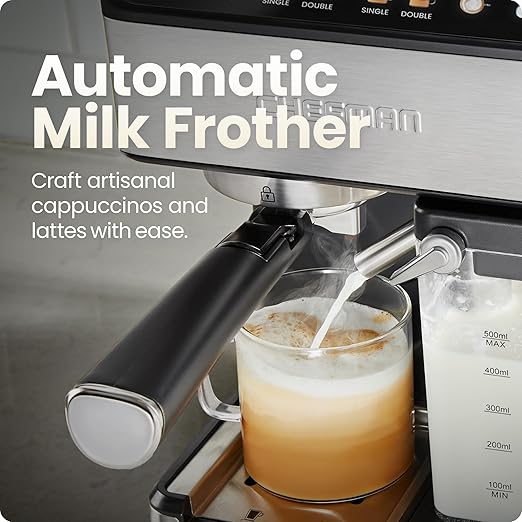 Chefman CaféMaster Pro Espresso Machine, Brew Single or Double Shots, Coffee Maker with Built-In Milk Frother for Cappuccino & Latte, XL 1.8 Liter Removable Water Reservoir - Stainless Steel image 5