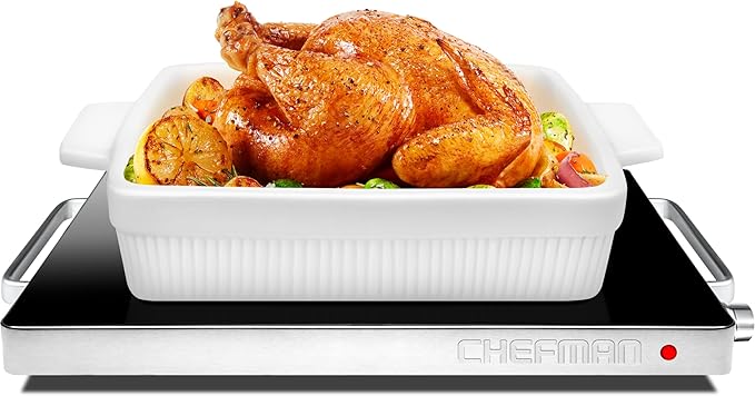 Chefman Compact Glasstop Warming Tray with Adjustable Temperature Control Perfect for Buffets, Restaurants, Parties, Events, Home Dinners and Travel, Mini 15x12 Inch Surface, Keeps Food Hot, Black image 1
