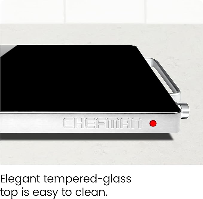 Chefman Compact Glasstop Warming Tray with Adjustable Temperature Control Perfect for Buffets, Restaurants, Parties, Events, Home Dinners and Travel, Mini 15x12 Inch Surface, Keeps Food Hot, Black image 3