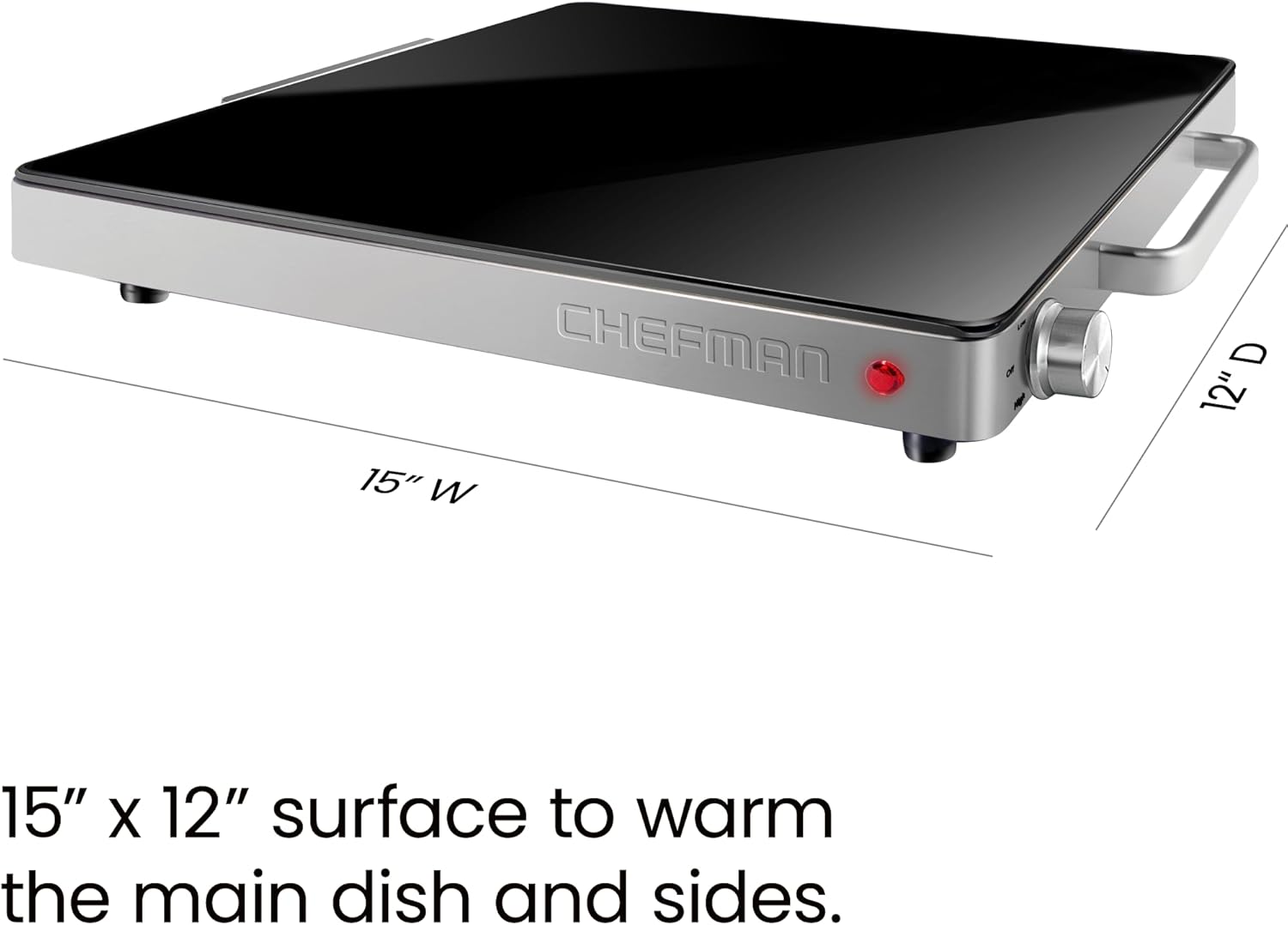 Chefman Compact Glasstop Warming Tray with Adjustable Temperature Control Perfect for Buffets, Restaurants, Parties, Events, Home Dinners and Travel, Mini 15x12 Inch Surface, Keeps Food Hot, Black image 7