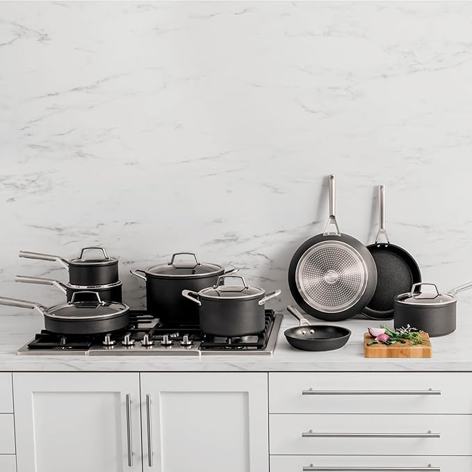 Ninja Cookware, Ninja NeverStick Professional, 16-Piece Pots and Pans Set, Non Stick Frying Pans, Kitchen Essentials, Stock Pot, Sauce Pan, Glass Lids, Saute Pan, All Stovetops, Black, C39900 image 2