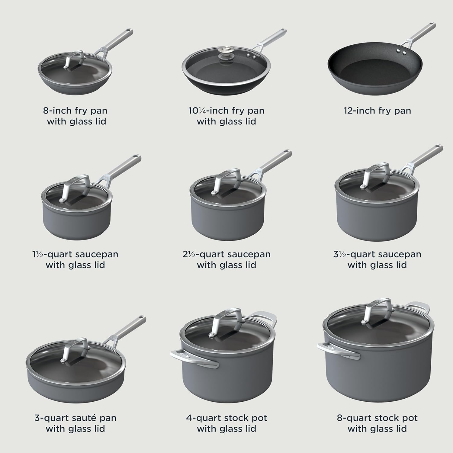 Ninja Cookware, Ninja NeverStick Professional, 16-Piece Pots and Pans Set, Non Stick Frying Pans, Kitchen Essentials, Stock Pot, Sauce Pan, Glass Lids, Saute Pan, All Stovetops, Black, C39900 image 9