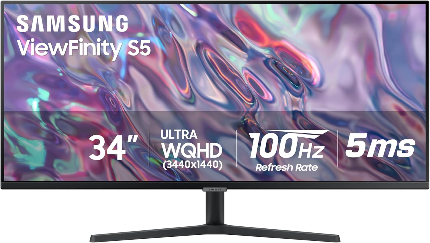 SAMSUNG 34" ViewFinity S50GC Series Ultra-WQHD Monitor, 100Hz, 5ms, HDR10, AMD FreeSync, Eye Care, Borderless Design, PIP, PBP, LS34C502GANXZA, 2023, Black image 1