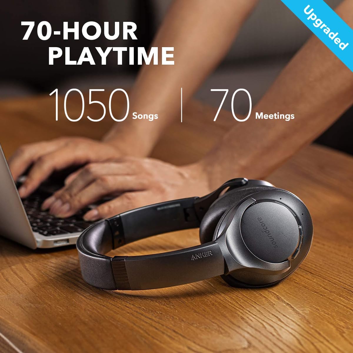 Soundcore Anker Life Q20 Hybrid Active Noise Cancelling Headphones, Wireless Over Ear Bluetooth Headphones, 70H Playtime, Hi-Res Audio, Deep Bass, Memory Foam Ear Cups, Travel, Office, USB-C Charging image 2