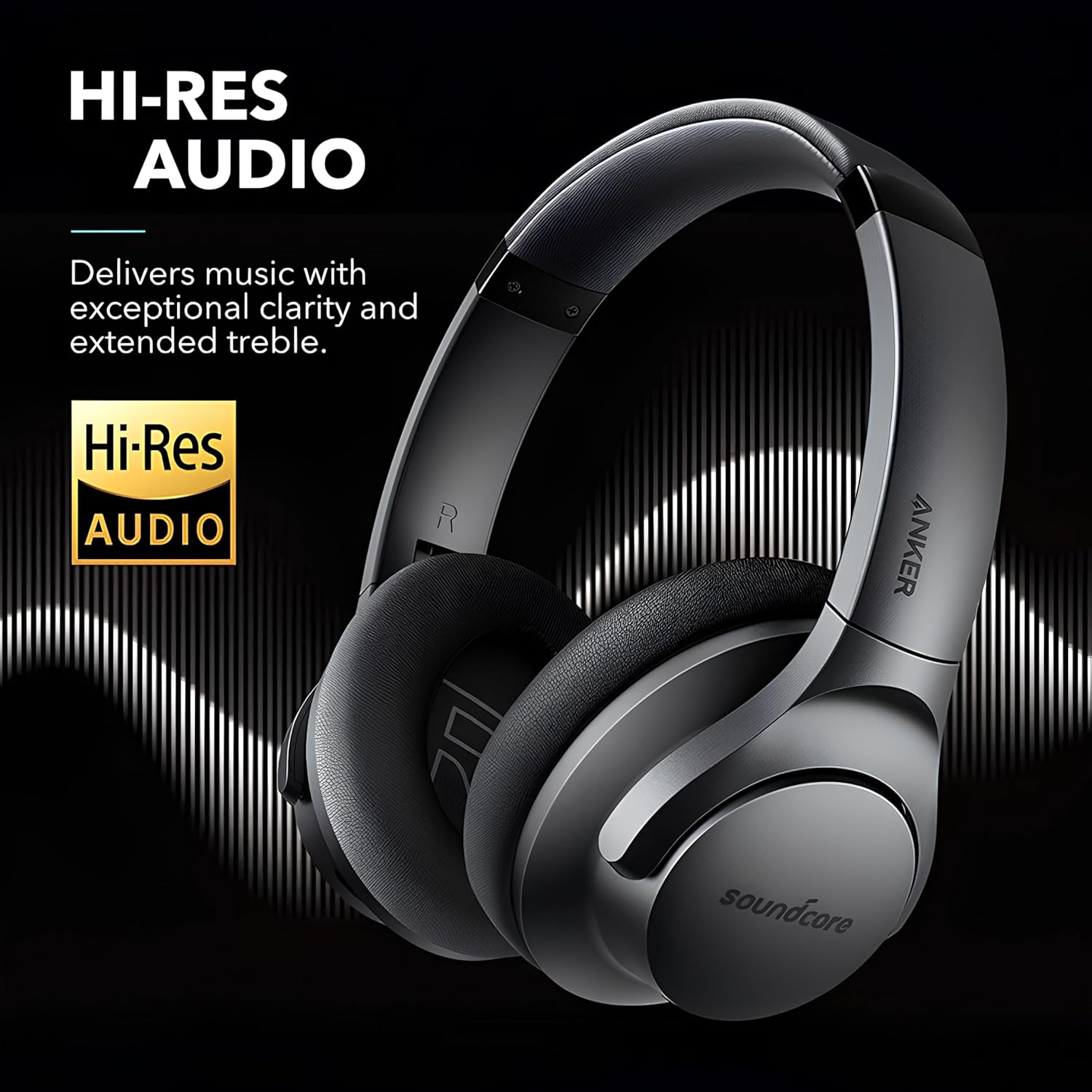 Soundcore Anker Life Q20 Hybrid Active Noise Cancelling Headphones, Wireless Over Ear Bluetooth Headphones, 70H Playtime, Hi-Res Audio, Deep Bass, Memory Foam Ear Cups, Travel, Office, USB-C Charging image 4