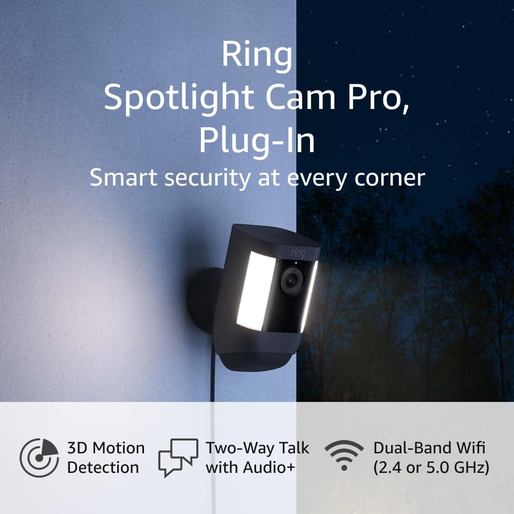 Ring Spotlight Cam Pro, Plug-In | 3D Motion Detection, Two-Way Talk with Audio+, and Dual-Band Wifi (2022 release) - Black image 1
