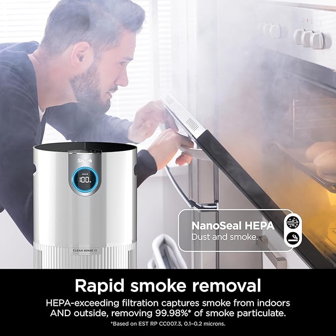 Shark Air Purifier for Home Large Room, Clean Sense Technology, HEPA Air Filter, 1000 Sq Ft, Kitchen, Filters Smoke, Captures 99.98% of Particles, Pet Dander, Pollutants, Dust, Allergens, HP201 image 4
