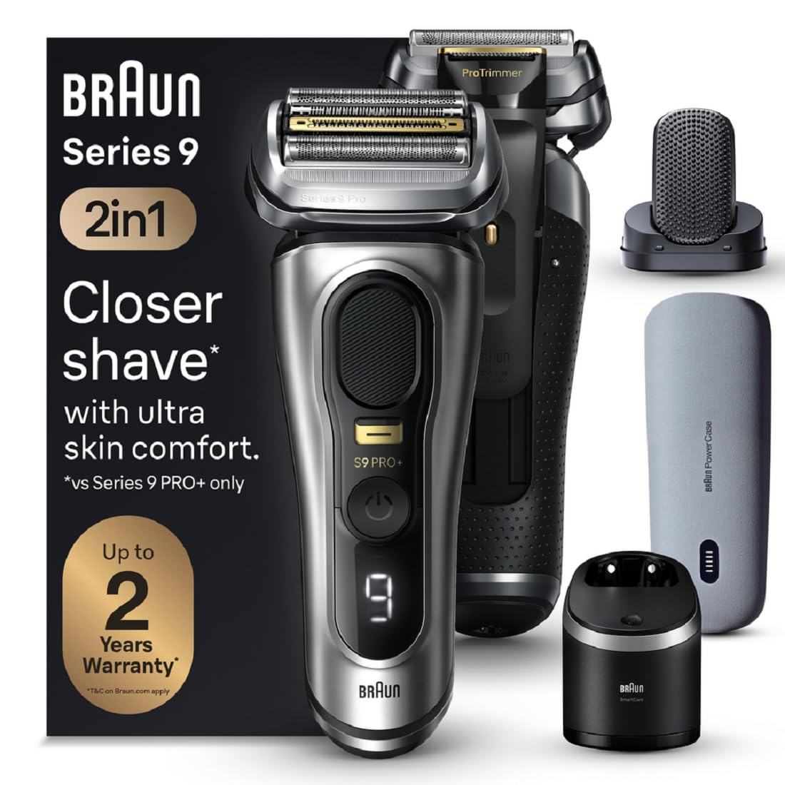 Braun Series 9 PRO+ Electric Shaver, Shaving Kit with 5 Pro Shave Elements and ProComfort Head, SmartCare Center image 1