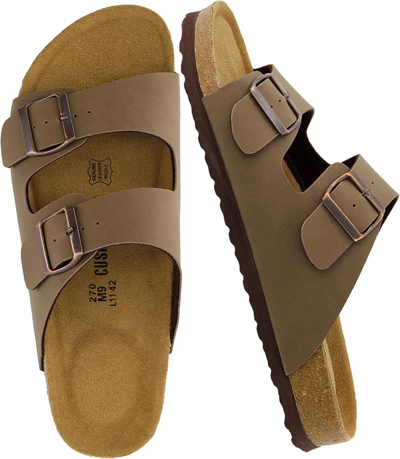 CUSHIONAIRE Lane Cork Footbed Mens Sandals, Adjustable Buckle Comfort Slides for Men, Genuine Leather Insole Summer Sandals Men Footwear image 1