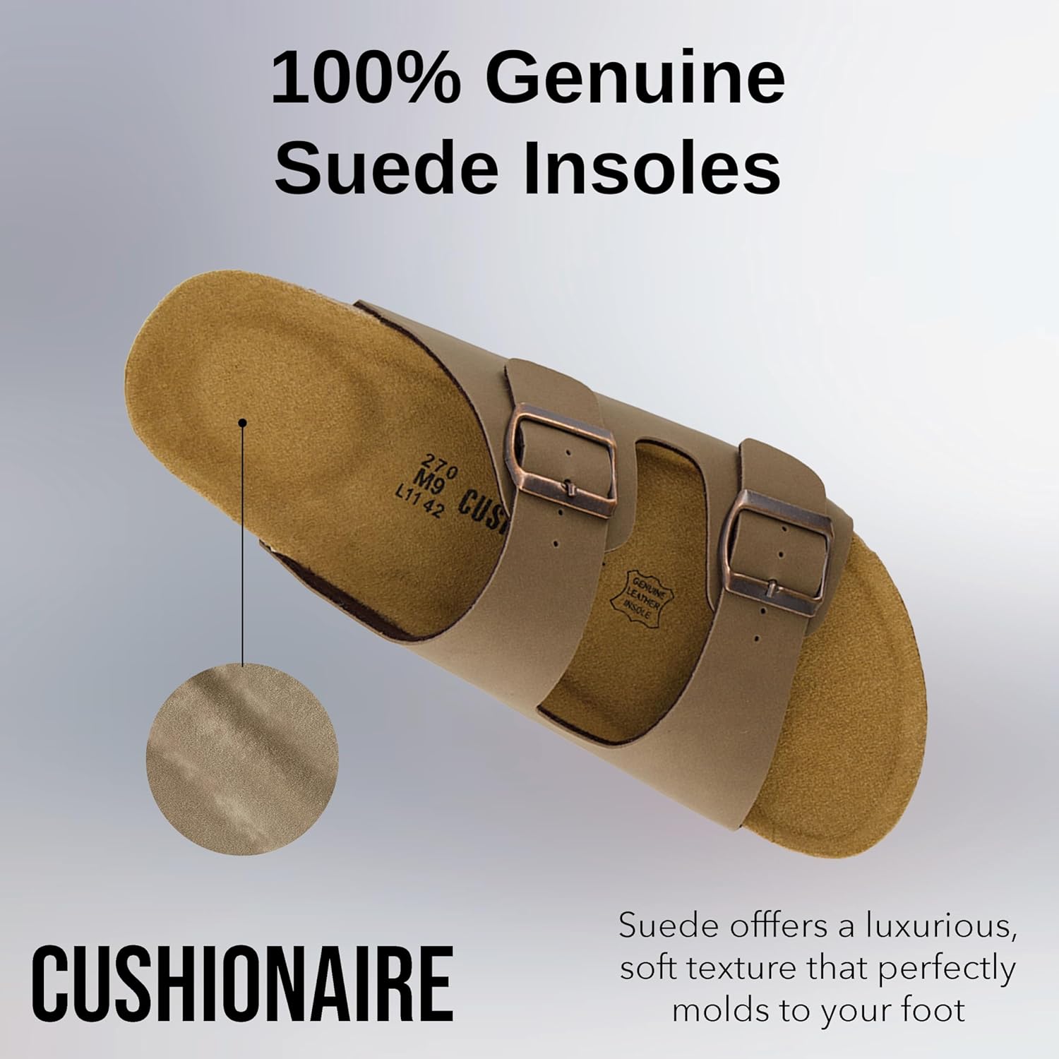CUSHIONAIRE Lane Cork Footbed Mens Sandals, Adjustable Buckle Comfort Slides for Men, Genuine Leather Insole Summer Sandals Men Footwear image 3