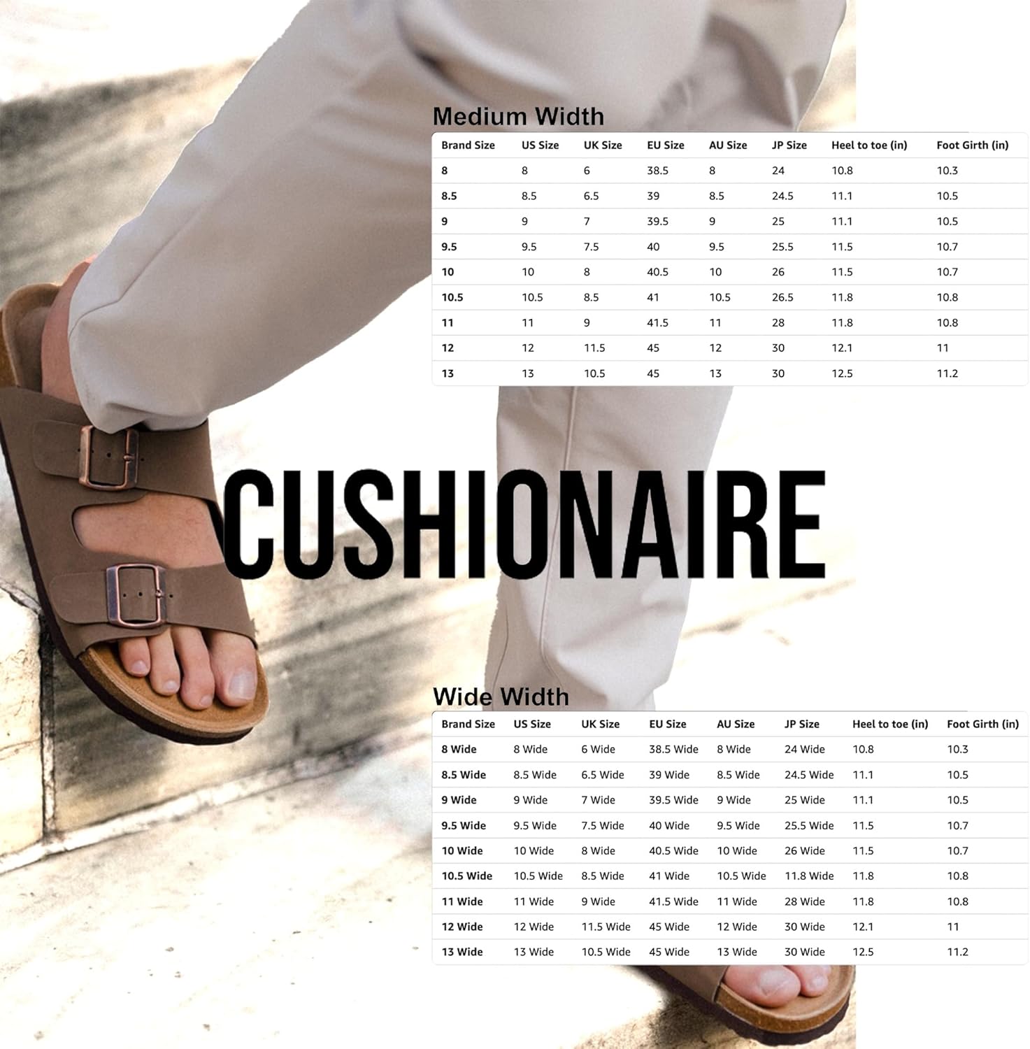 CUSHIONAIRE Lane Cork Footbed Mens Sandals, Adjustable Buckle Comfort Slides for Men, Genuine Leather Insole Summer Sandals Men Footwear image 5