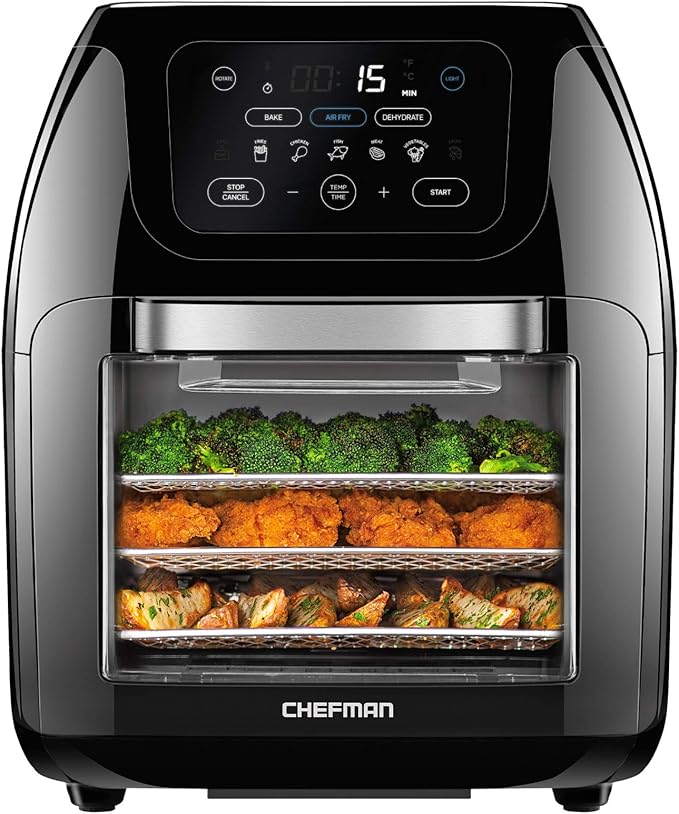 CHEFMAN Multifunctional Digital Air Fryer+ Rotisserie, Dehydrator, Convection Oven, 17 Touch Screen Presets Fry, Roast, Dehydrate, Bake, XL 10L Family Size, Auto Shutoff, Large Easy-View Window, Black image 1