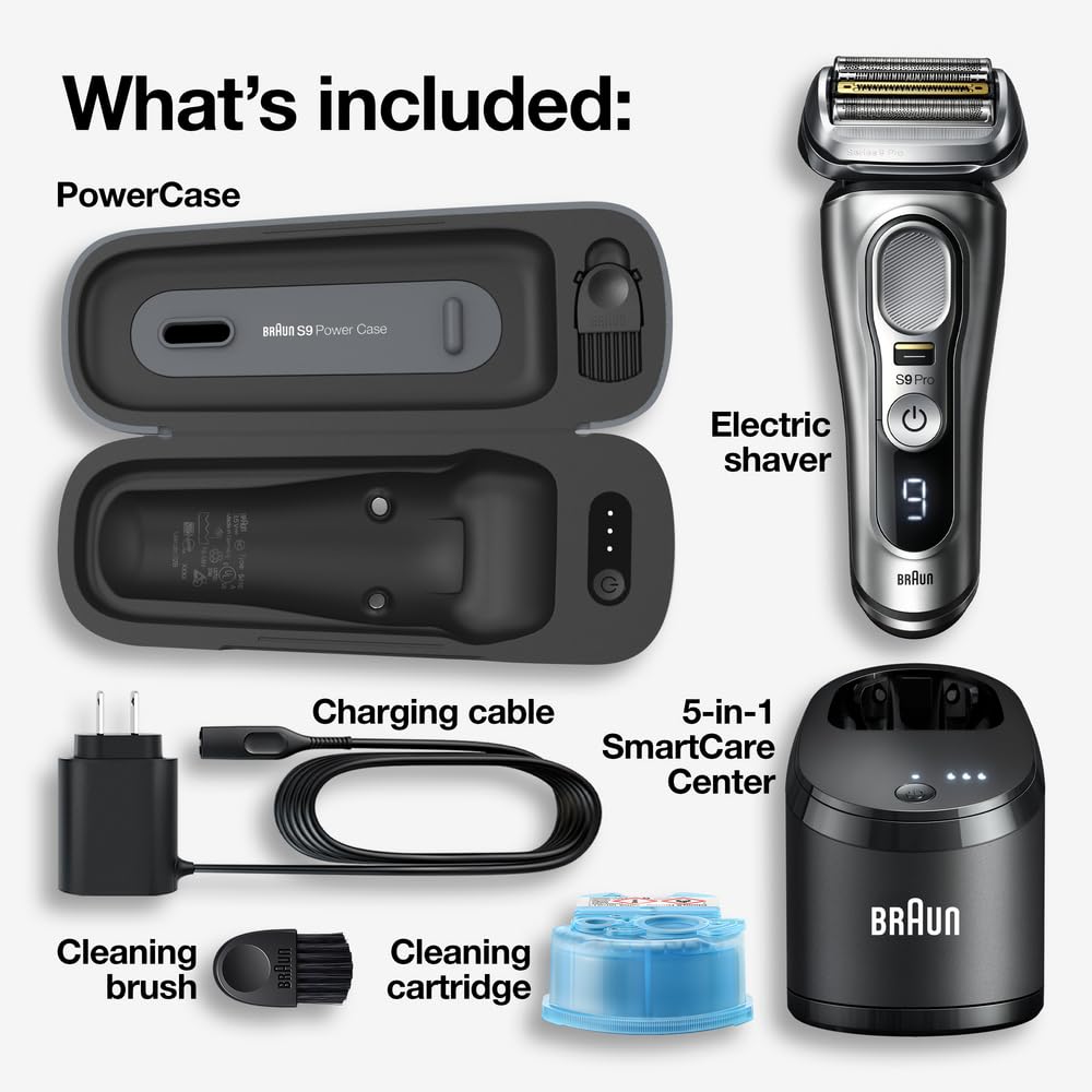 Braun Electric Razor for Men, Waterproof Foil Shaver, Series 9 Pro 9477cc, Wet & Dry Shave, with Portable Charging Case, ProLift Beard Trimmer, 5-in-1 Cleaning & Charging SmartCare Center, Silver image 2