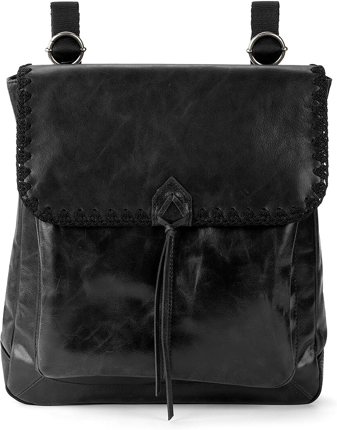The Sak Ventura Backpack in Leather, Adjustable Convertible Strap, Black Crochet image 1