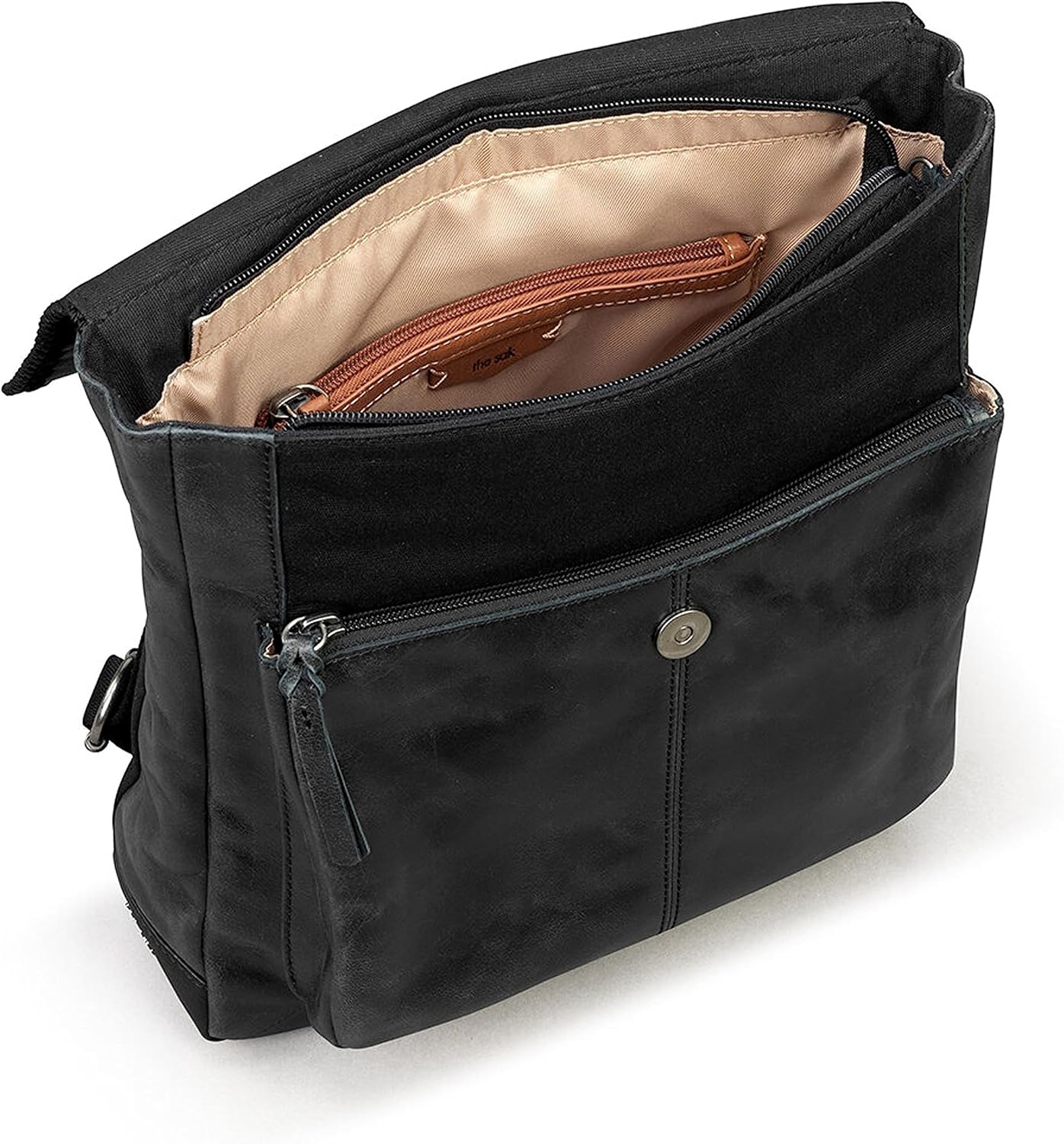 The Sak Ventura Backpack in Leather, Adjustable Convertible Strap, Black Crochet image 3
