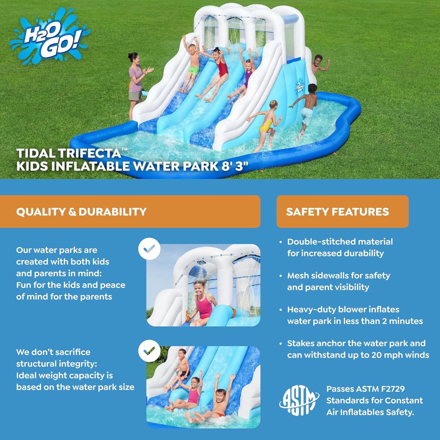 Bestway H2OGO! Tidal Trifecta Kids Inflatable Water Park | Inflatable Triple Slide and Splash Pool | Great for Kids Ages 5 and Up image 3